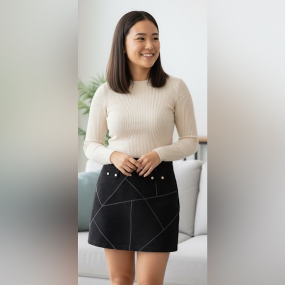 Thalia Sodi Dresses & Skirts - THALIA SODI Black Leather Suede Patchwork Sm Pockets Mini Skirt Junior 11/12